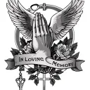 "In Loving Memory" "In Loving Memory" Praying Hands, Rosary, Dove, Black and Gray, Realism tattoo design idea