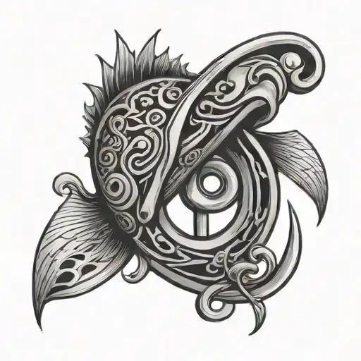 bass cleff fishing hook intertwined tattoo design idea