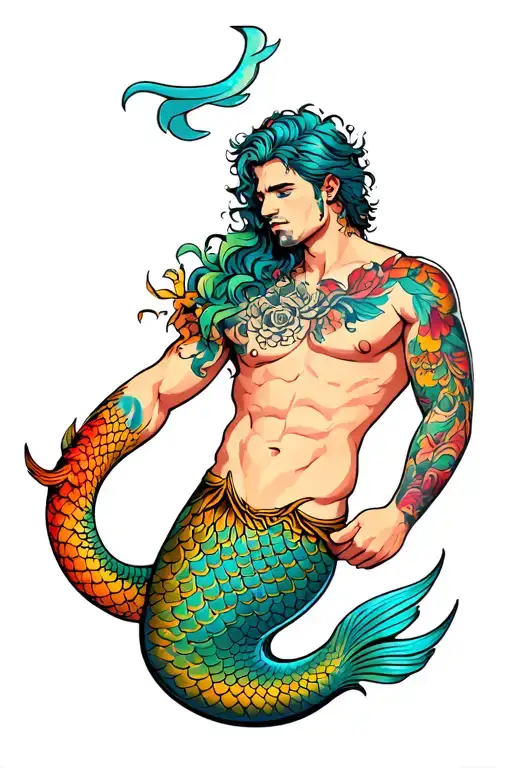 Gay Merman long tail tattoo design idea