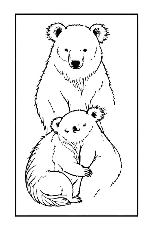 feather polar bear and koala bear outlines tattoo design idea