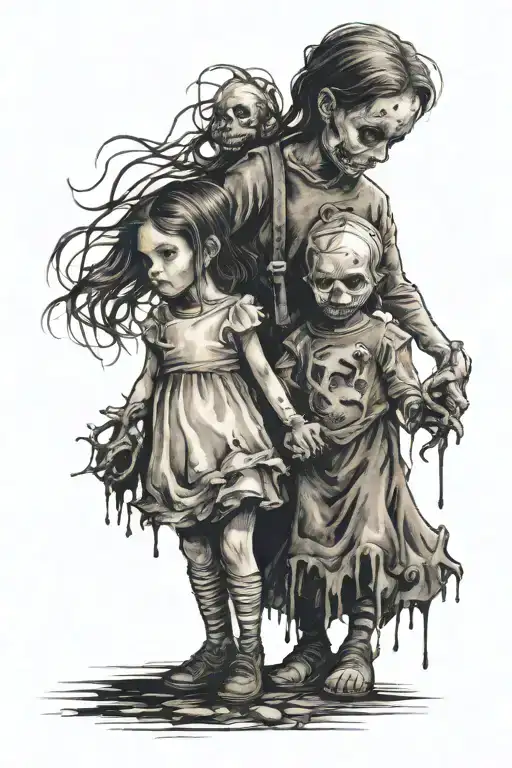 big sister with little brother holding hands tattoo design idea