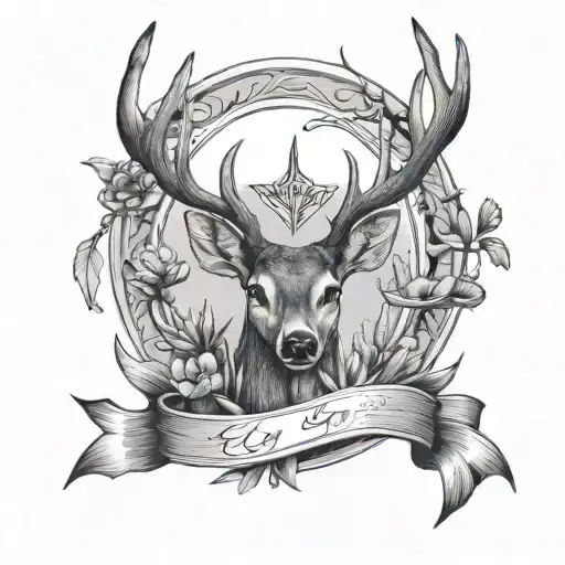 white tail deer antlers with an arrow and cactus surrounded tattoo design idea