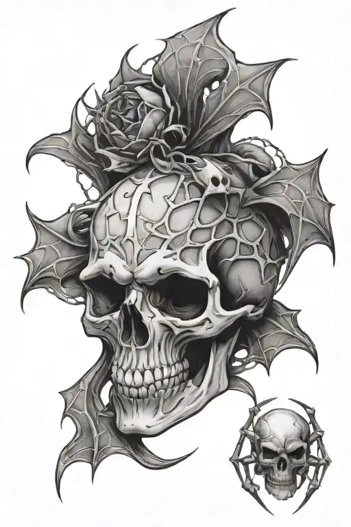 skull and spider tattoo design idea