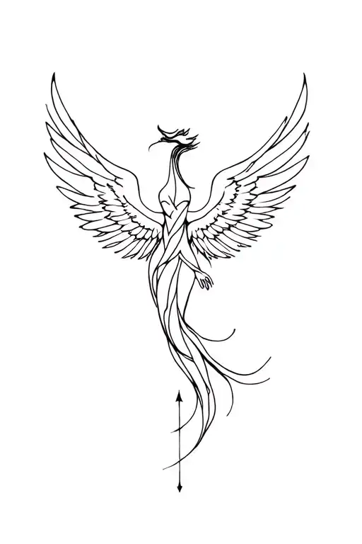 pheonix flying, angel wings, personal evolution line concentric tattoo design idea