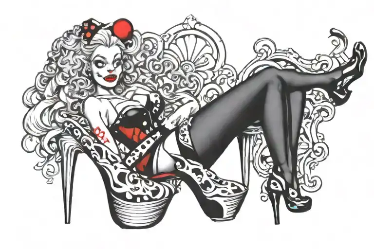 sexy clown lady pin-up blac heels tattoo design idea