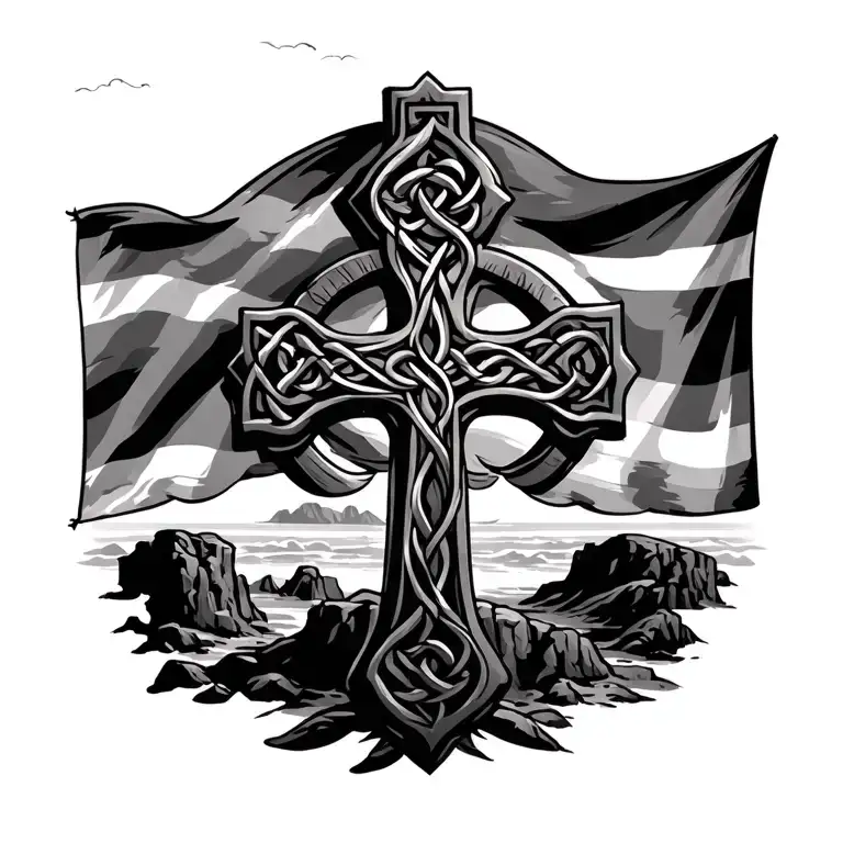 cornish celtic cross, kernow flag, cliffs tattoo design idea