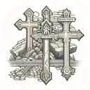 railroad track  spliting left with cross and right with gravestone  tattoo design idea