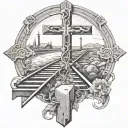 railroad track  spliting left with cross and right with gravestone  tattoo design idea