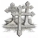 railroad track  spliting left with cross and right with gravestone  tattoo design idea