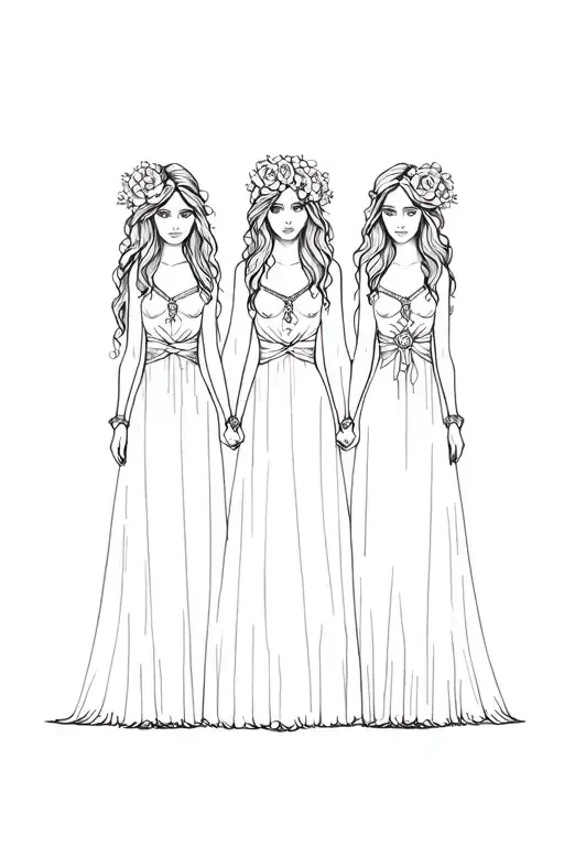 the 3 sisters holding hands tattoo design idea