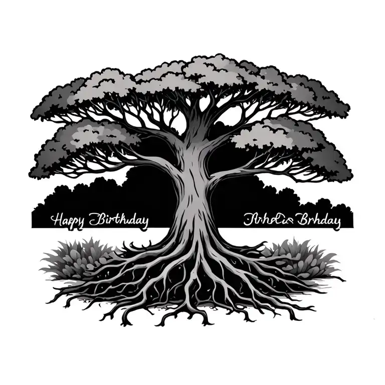 tree with birthdays on limbs base and roots tattoo design idea