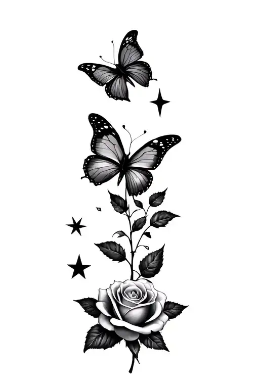 rose ,stars , butterfly, small tattoo tattoo design idea