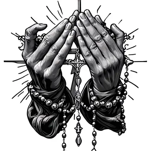 God's pray hands with rosary beads tattoo design idea