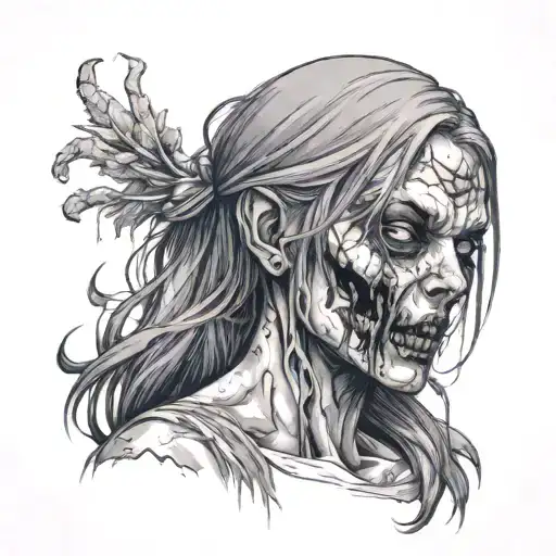 zombie girl all bloody tattoo design idea