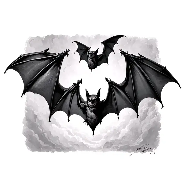 3 bats flying overhead tattoo design idea