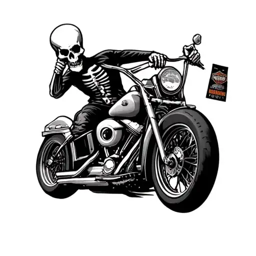 skeleton full body riding harley davidson motorcycle flipping out his middle finger  tattoo design idea