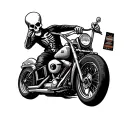 skeleton full body riding harley davidson motorcycle flipping out his middle finger  tattoo design idea