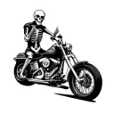 skeleton full body riding harley davidson motorcycle flipping out his middle finger  tattoo design idea