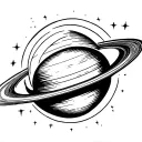 Saturn planet with flashes like stripes that fly tattoo design idea