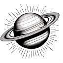 Saturn planet with flashes like stripes that fly tattoo design idea