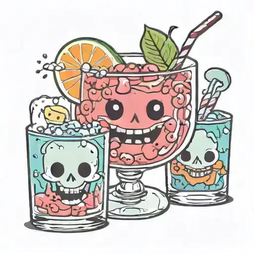 kawaii creepy cocktail rocks glass tattoo design idea