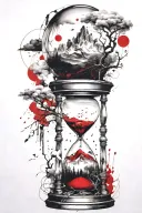 mountains, clouds, hourglass , tree intertwined tattoo design idea