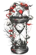 mountains, clouds, hourglass , tree intertwined tattoo design idea
