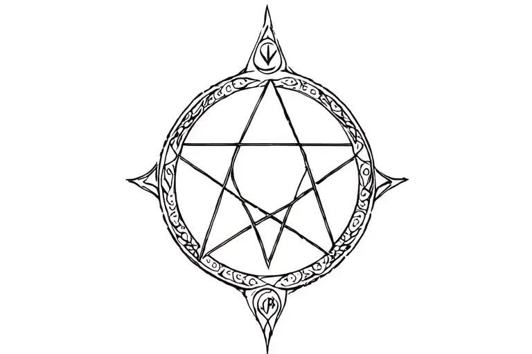 Wicca pentacle around navel  tattoo design idea