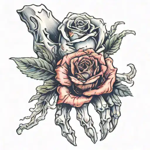 bone hand with a dying rose  tattoo design idea