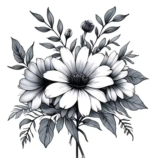 2 September, August, April birth flower bouquet tattoo design idea