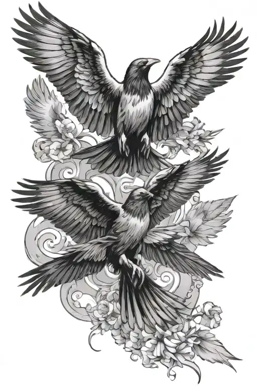 crows flying with angels tattoo design idea
