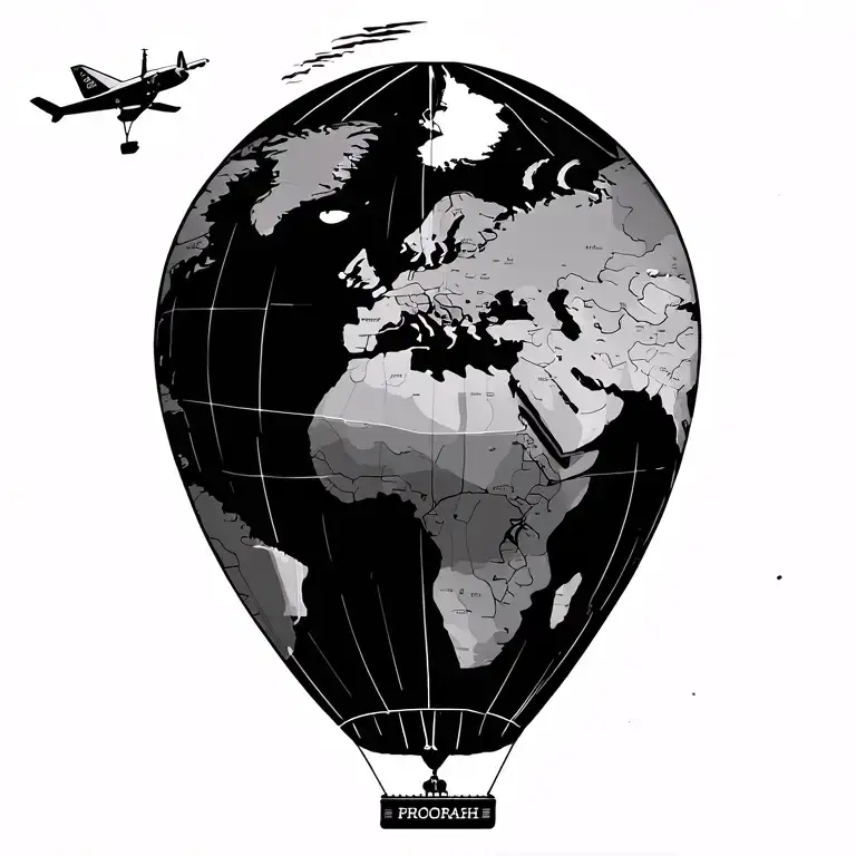 world map cessna balloon flying towards tattoo design idea