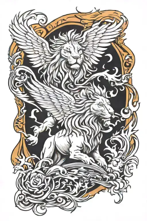 lion and phoenix rising from the ashes tattoo design idea
