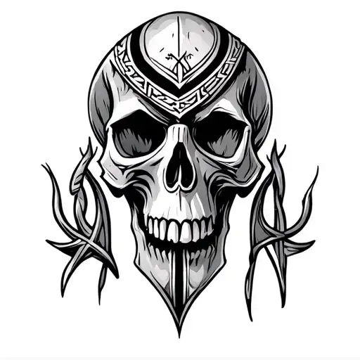 viking rune inscribed skull tattoo design idea