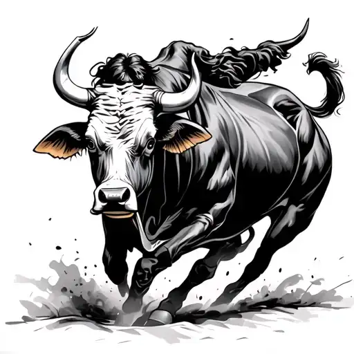bull / bullfighter gracefully dodging a charging tattoo design idea