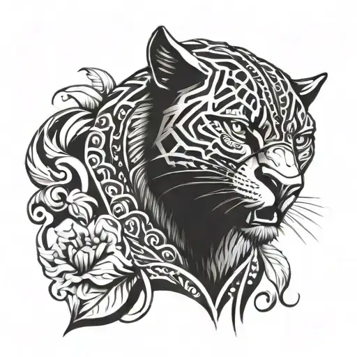 Create a tattoo representing isolated black panther in a unique way with Christian belief and symbols tattoo design idea