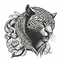 Create a tattoo representing isolated black panther in a unique way with Christian belief and symbols tattoo design idea
