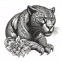 Create a tattoo representing isolated black panther in a unique way with Christian belief and symbols tattoo design idea