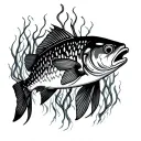 ling cod fish in a kelp forest from Pacific tattoo design idea