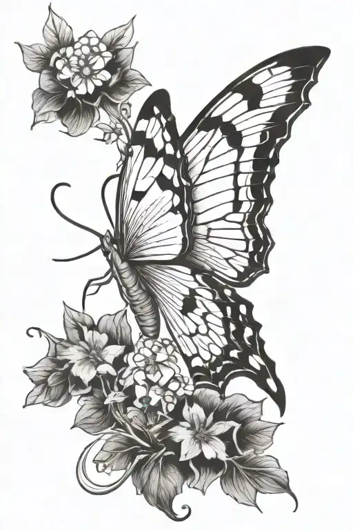 hawk moth flower tendril tattoo design idea
