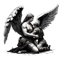 angel with a kneeling soldier  tattoo design idea