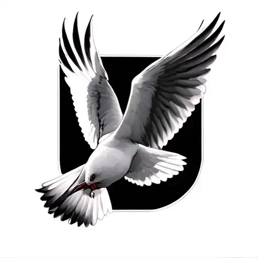 Realistic black-and-white shoulder tattoo design inspired by John 4:24. A highly detailed, lifelike dove in mid-flight w tattoo design idea