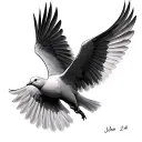 Realistic black-and-white shoulder tattoo design inspired by John 4:24. A highly detailed, lifelike dove in mid-flight w tattoo design idea
