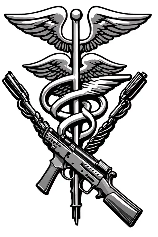 infantry rifles and caduceus symbol combined tattoo design idea