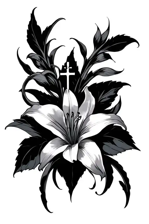 cross and spiderlily tattoo design idea