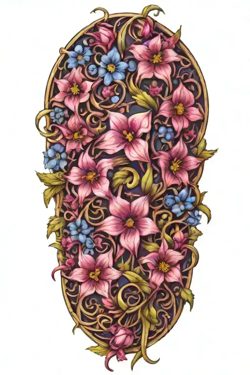 A vine of intertwined purple and blue wild flowers  tattoo design idea