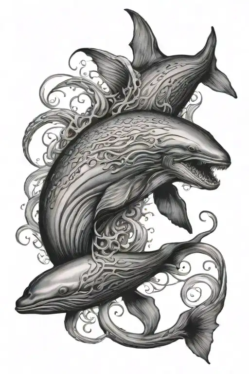 sperm whale fighting giant squid tattoo design idea