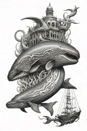 sperm whale fighting giant squid tattoo design idea
