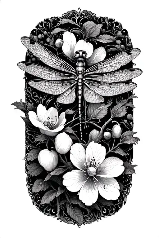 dragonfly and cherry blossoms wrapped tattoo design idea