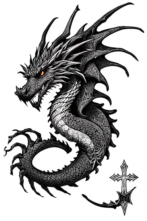 Dragon with templar cross tattoo design idea